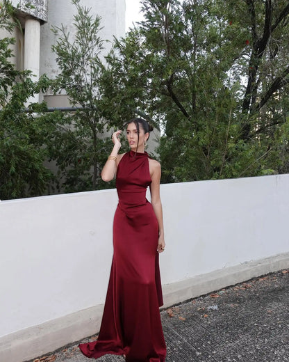 Elegant Burgundy Satin Long Dress Sexy Women's Corset High Waist Maxi Mermaid Dresses Evening Party 2025 Cocktail Wedding Guest