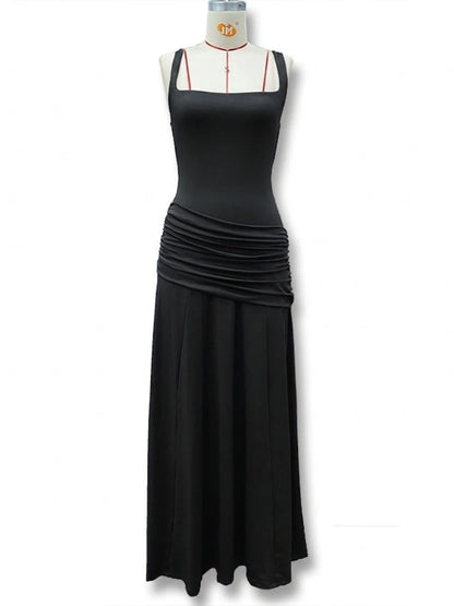Chaxiaoa Backless Sexy Maxi Dresses Women Elegant Wide Strap Sleeveless Bodycon Ruched Party Evening Long Burgundy Dress Female