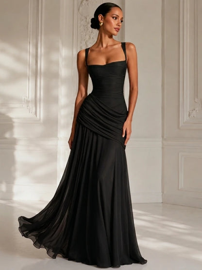 Chaxiaoa Backless Sexy Maxi Dresses Women Elegant Wide Strap Sleeveless Bodycon Ruched Party Evening Long Burgundy Dress Female