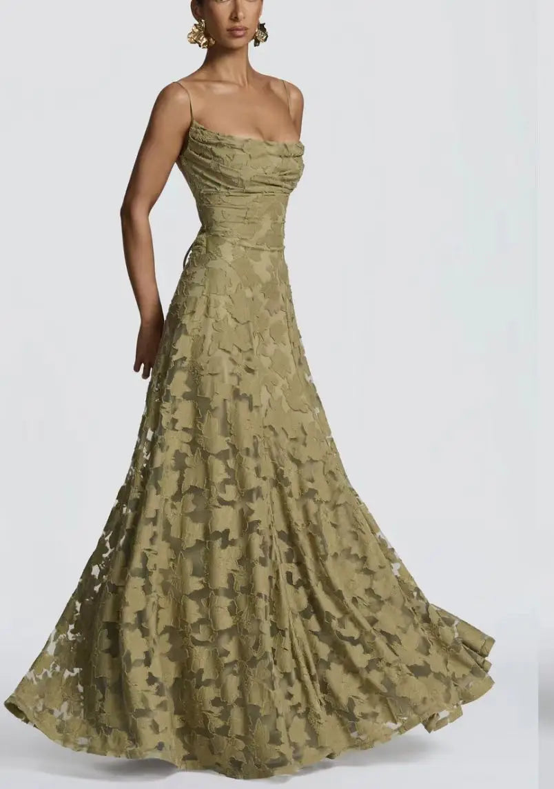 Jacquard Chiffon Long Dress Women's Backless Bandage Dresses Summer Evening Wedding Guest Green White Burgundy Pink Graduation